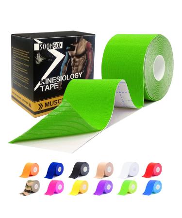 Sports tape1/2/5 Roll Relieve Muscle Soreness and Strain Shoulders Wrists Knees Ankles Elastic Waterproof Good Air Permeability Hypoallergenic 5cm*5m by SOONGO (Green) Pack of 1 Green
