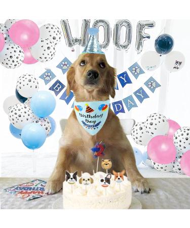 Dog Birthday Party Accessories: Bandana Hat Set Happy Birthday Banner & Paw Print Balloons for Pet Girls - Buy Online on GoSupps.com