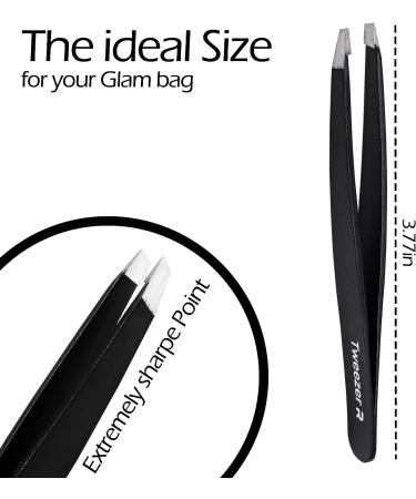 RUBEXX Precision Slant Tip Eyebrow Tweezers - Stainless Steel for Men and Women, Perfect for Ingrown Hair Removal and Plucking Chin, Anti-Slip Black Handle - Buy Online on GoSupps.com