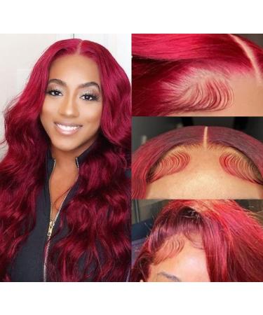 Burgundy Lace Front Human Hair Wig 20 Inch Body Wave 99J Color | Pre Plucked & Bleached Knots | 160% Density HD Lace Frontal Wig for Black Women - Buy Online on GoSupps.com