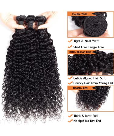 Brazilian Curly Wave Human Hair 3 Bundles 12A Grade Virgin Hair Weave - Natural Black 10 12 14 inch (100g/pc) - Unprocessed Jerry Curly Extensions - Buy Online on GoSupps.com