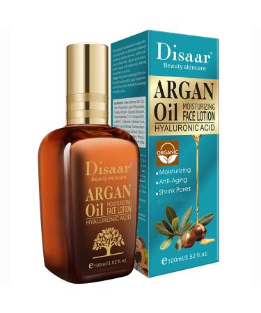 DISAAR Beauty Argan Oil Moisturizing Face Lotion Hyaluronic Acid Anti-Aging Shrink Pores 100ml/3.52fl.oz
