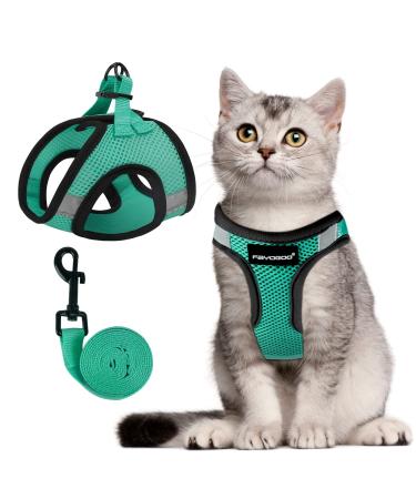 FAYOGOO Cat Harness and Lead Set Cat Harness for Walking Escape Proof Adjustable Cat Lead and Harness Set Lifetime Replacement Easy Control Breathable Cat Leash with Reflective Strip (Green L) L (Pack of 1) Green