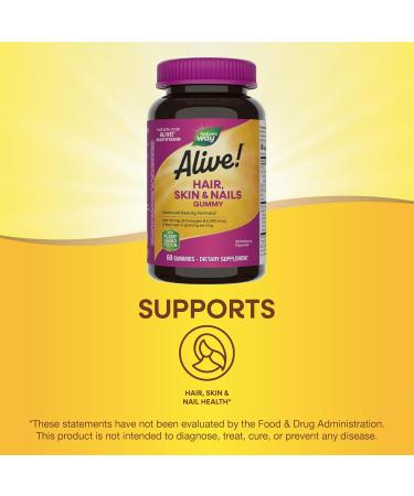 Nature's Way Alive! Hair Skin & Nails Gummies Advanced Beauty Formula* with Biotin and Collagen Strawberry Flavored 60 Gummies (Packaging May Vary) (Pack of 2) Strawberry 60 Count (Pack of 2) - Buy Online on GoSupps.com