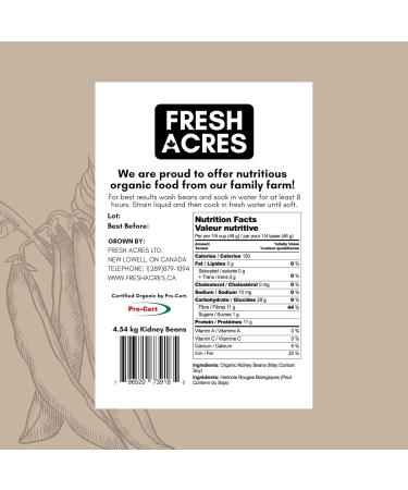 Organic Kidney Beans Canadian Grown Bulk Dry 4.54 Kg Fresh Acres - Buy Online on GoSupps.com
