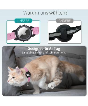 Premium XS Pink Airtag Cat Neck Band - Soft GPS Collar with Bracket & Bell for Young Cats - Buy Online on GoSupps.com