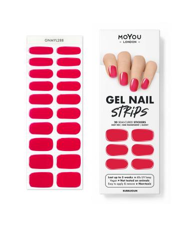 MOYOU LONDON Semi Cured Gel Nail Strips 20 Pc. Gel Wraps for Nails Get 1 Free UV Lamp when you Get 3 or More Easy Apply & Remove for Salon-Quality Manicure -Bubblegum