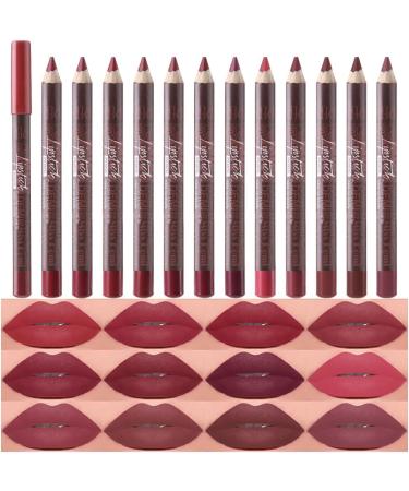 12Pcs Nude Matte Lip Liner Crayon Pencil Set Thick 24 Hour Long Lasting Waterproof Lip Liner Pencil Matte Lipstick and Lip Crayon Pen for Women (A Set)