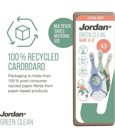 Jordan Step 1 Green Clean Toddler Toothbrush | Sustainable Baby Toothbrush 0-2 Years | Extra Soft Bristles | Recycled Handle | Pack of 3 - Buy Online on GoSupps.com