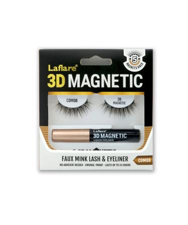 Laflare 3D Magnetic Faux Mink Eyelashes with 3D Magnetic Liquid Eyeliner Kit (1 Pair Natural Looking  Reusable  Ultra Strength Faux Mink Lashes with No Adhesive Needed & 1 Smudge-proof  Cruelty-Free  Paraben-Free  Fragra...
