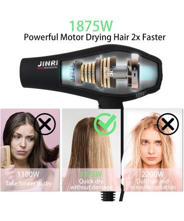 Professional Salon Grade Hair Dryer 1875W | Fast Drying Ionic Infrared Blow Dryer with Diffuser & Comb | Low Noise 2 Speed 3 Heat Settings - Black - Buy Online on GoSupps.com