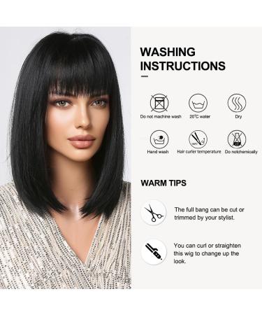Oufei Black Bob Wig with Ponytail | Synthetic Hair Wigs for Women | Perfect for Cosplay & Daily Use (1052-1) - Buy Online on GoSupps.com