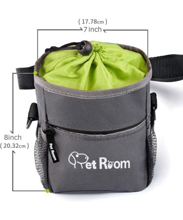 Dog Treat Pouch Bag with Poop Bag Holder, Clicker, Water Bowl - Gray/Green - Buy Online on GoSupps.com