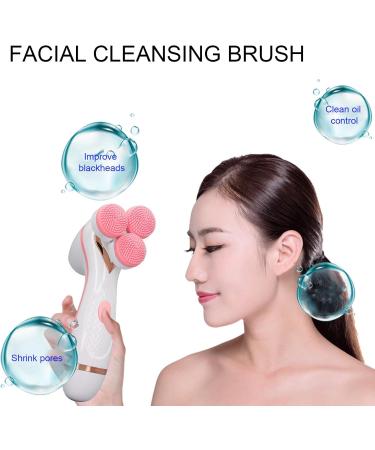 3 Head Electric Facial Cleansing Brush - Rechargeable Silicone Exfoliating Scrubber in Pink | Portable Face Massager for Glowing Skin - International Shipping Available - Buy Online on GoSupps.com