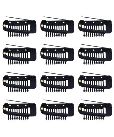 12pcs Wig Clip with Safety Pins 10-Teeth Hair Extension Snap Clips Invisible Strong Wig Combs to Secure Wig No Sew Chunni Grip Dupatta Clips for Girls Women Wig Headscarf Hijab & Tikka(Black)