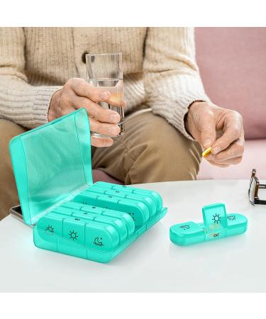 Auvon Weekly Pill Box - 7 Days 3 Compartments - Portable Tablet Organizer for Medications Vitamins & Supplements (Cyan) - Buy Online on GoSupps.com