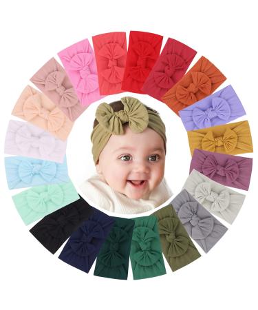 jollybows 20pcs Baby Girls Nylon Headbands Turban Hair Bows Hair Band Elastic Hair Accessories for Kids Toddlers Infants Newborn
