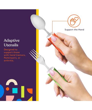 Special Supplies 5-Piece Adaptive Utensils Kitchen Set for Hand Tremors, Arthritis, Parkinson's - Non-Weighted, Non-Slip Handles - Stainless Steel Knives, Fork, Spoons - Colorful - Buy Online on GoSupps.com
