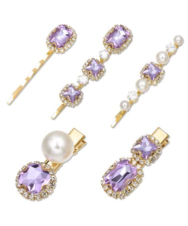 Vintage Rhinestone Decorative Hair Clips - Handmade Purple Crystal Pearl Barrettes | Elegant Gold Metal Hair Accessories for Women and Girls - Buy Online on GoSupps.com