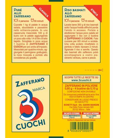 3 Cuochi Italian Saffron Powder 3 Cuochi 0.15g x 4 Natural Organic Saffron Spice for Cooking Gold Antioxidant Perfect for Risotto - Buy Online on GoSupps.com