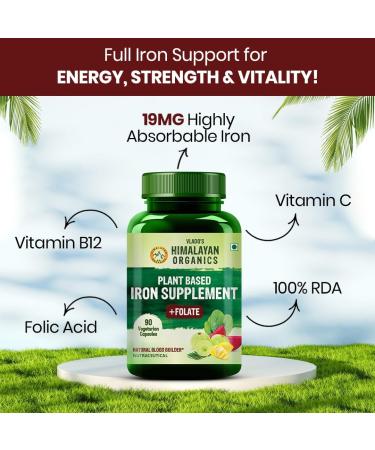 HIMALAYAN ORGANICS Organics Plant Based Iron Supplement with Folate | Improved Hemoglobin & Oxygen Capacity | Stomach Friendly | Boost Energy (90 Capsules) - Buy Online on GoSupps.com