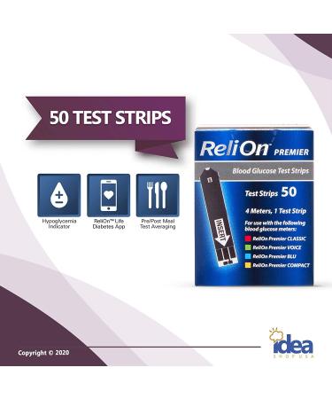Relion Premier Blood Glucose Test Strips 50ct (2 Pack) Bundle + Exclusive Diabetes Care Guide - 3 Items - Buy Online on GoSupps.com