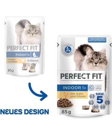 Perfect Fit Indoor Cat Food - Anti-Hairball Chicken & Peas in Sauce 12x85g Portions for Adult Cats - Buy Online on GoSupps.com