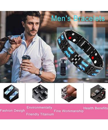 Buy Titanium Power Magnetic Bracelet | Adjustable Carbon Blue Therapeutic Ring for Men | Lymphatic Drainage & Pain Relief - Buy Online on GoSupps.com