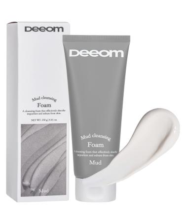 DEEOM Mud Foaming Facial Cleanser Face Wash with Charcoal Exfoliating and Detoxifying Foaming Black Head Remover for All Skin Types Helps Reduce Pores Oil Absorption and Sebum Control All-Natural Ingredients Gentle purifying Facial Foam Cleanser (250 Gram