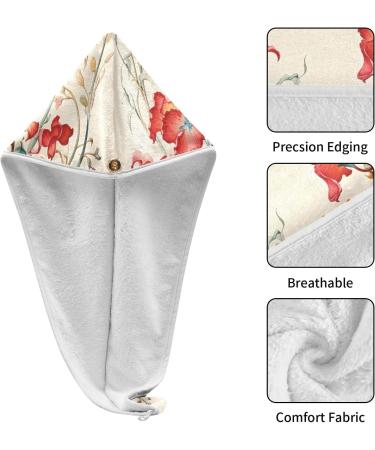 Red Wildflowers Hair Towel 2 Pack - Super Absorbent Quick Dry Hair Turbans for Women & Girls | Ideal for Fast Hair Drying & Stylish Wraps - Buy Online on GoSupps.com