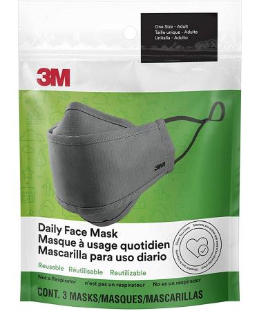 3M Daily Face Mask, Reusable, Washable, Adjustable Ear Loops, Lightweight Cotton Fabric, 3 Pack