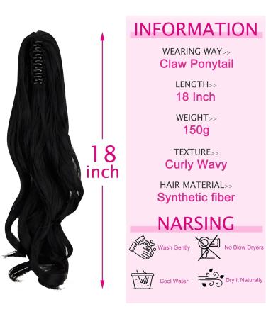 Curly Dark Black Claw Clip Ponytail Extension 18 Inch - Buy Online on GoSupps.com