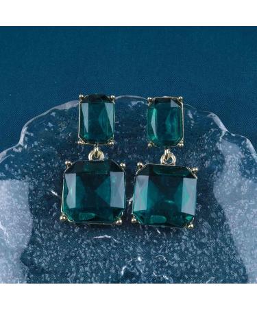 Vintage Emerald Square Drop Earrings | Luxury Green Crystal Jewelry for Women - Buy Online on GoSupps.com