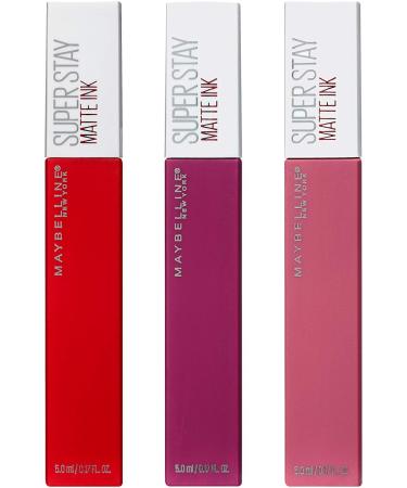 Maybelline Superstay Matte Ink Liquid Lipstick 3 Piece Gift Set Matte Ink Kit 0.17 Fl Oz (Pack of 3) KIT