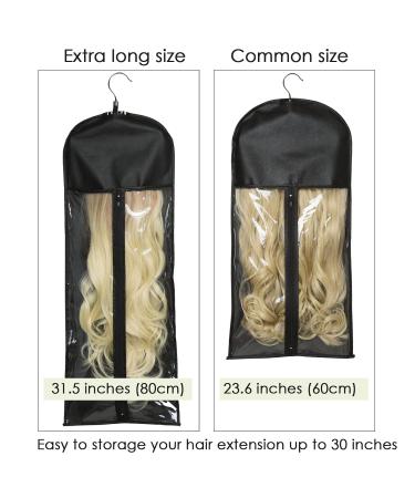 3 Pack Extra Long Wig Storage Bags with Hanger - Hair Extension Holder Case for Human & Synthetic Hair - Black Color 31.5 in - Buy Online on GoSupps.com