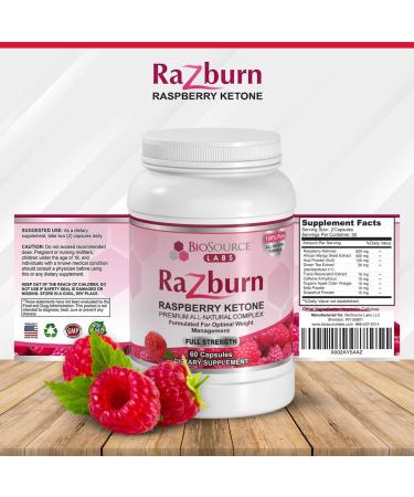 BioSource Labs Razburn Premium Extra Potent Raspberry Ketones - 60 Vegetarian Capsules - Buy Online on GoSupps.com