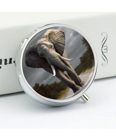 3D Elephant Print Round Pill Box - Decorative 3 Compartment Medicine Organizer - Portable Metal Pocket Pill Case - Buy Online on GoSupps.com