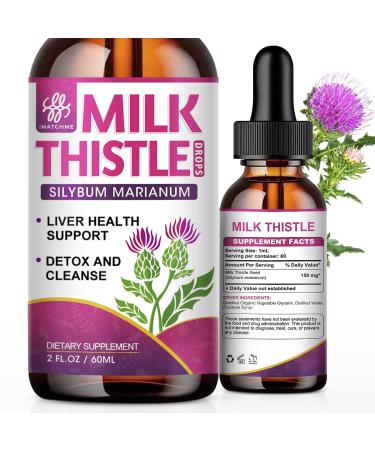 iMATCHME Milk Thistle Liquid Drops, Liver Support Supplement for Liver Cleanse Detox & Repair, Milk Thistle Extract Organic, Non-GMO, Alcohol-Free, Vegetarian & Gluten-Free (2 Fl.Oz) Milk Thistle Supplement