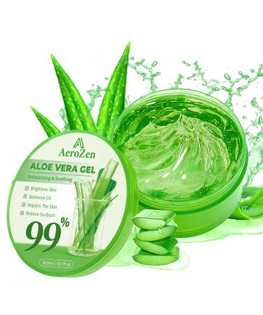 Aero Zen 99% Pure & Organic Aloe Vera Gel - 1-Pack (10.1oz) | Premium Hydration for Daily Use & After Sun Care | Lightweight Non-Greasy & Alcohol-Free Formula for Face Body & Hair | Vegan 15 Fl Oz (Pack of 1)