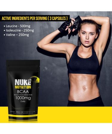 Nuke Nutrition BCAA Capsules - 60 Capsules 1000mg | Essential Amino Acids Supplement for Lean Muscle Building | Vegan | 60 Count - Buy Online on GoSupps.com
