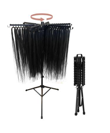 Swivel Braid Tree Braid Rack - Black Pre-assembled Space-Saving Portable Folds away Height Adjustable Hair extension holder rack 114 hook display stand for braiding hair - The OG Braid Tree