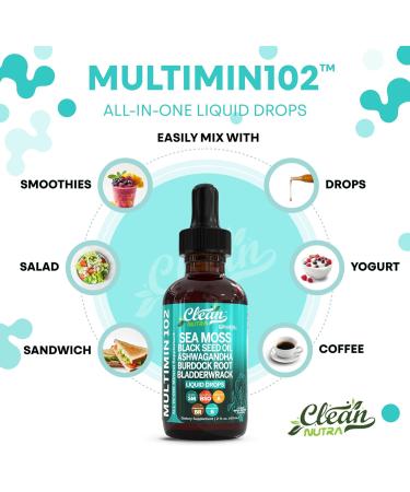 Clean Nutraceuticals Sea Moss Drops Supplement Liquid with Black Seed Oil Ashwagandha Burdock Root & Bladderwrack - Multimineral Organic Non-GMO Vegan for Gut Heath Skin Immune Support Hair (2) - Buy Online on GoSupps.com
