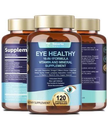 AREDS 2 Eye Vitamins and Mineral Bilberry Extract Omega-3 Eye Vitamin for Seniors Macular Health and Dry Eye Eye Vitamins Lutein and Zeaxanthin Support Eye Strain & Hydration (120 Capsules) 120 Count (Pack of 1)