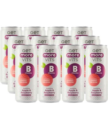 Get More Vits - B Vitamins Sparkling Apple & Raspberry Flavoured Spring Water (12 x 330ml) Supports Energy Release Tackle Tiredness & Fatigue Natural Flavours Sugar Free Low Calorie Vegan - Buy Online on GoSupps.com