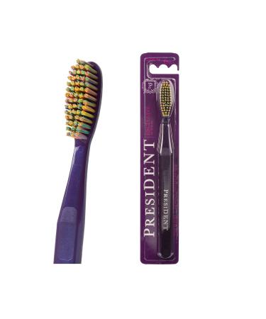 President exclusive toothbrush with hardship medium cleans and removes plaque tartar and discoloration to prevent caries 6 mil (violet/colorful)