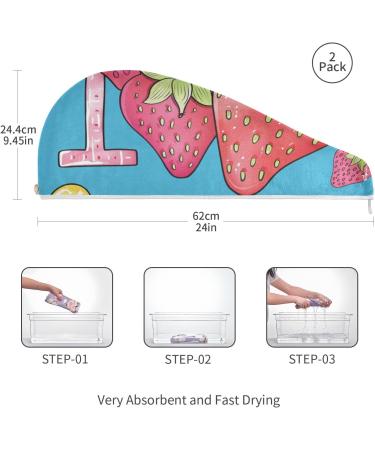 Summer Strawberries Hair Towel 2 Pack | Super Absorbent Quick Dry Hair Turbans for Women & Girls - Buy Online on GoSupps.com