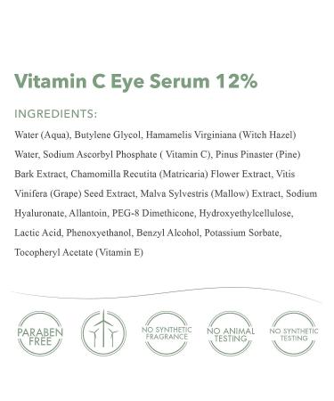 emerginC Vitamin C Eye Serum 12% - Gentle Serum with Chamomile & Grape Seed Extract for Fine Lines, Puffiness & Pigmentation - 0.5 oz - Buy Online on GoSupps.com