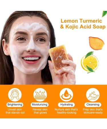 Kojic Acid Soap Turmeric Soap Bar Lemon Turmeric Kojic Acid Soap Bar for Acne Fine Lines Kojic Acid Soap Original for Deep Cleansing Turmeric Brightening Soap Smooth Skin Dark Spot Corrector Remover - Buy Online on GoSupps.com