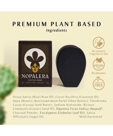 Nopalera Noche Clara Cactus Soap with Activated Charcoal & Prickly Pear - 4 oz Bar Soap for Face and Body | Vegan, Cruelty-Free, Palm Oil-Free | Natural Fragrance | Black Bar Soap (1 Pack) - Buy Online on GoSupps.com