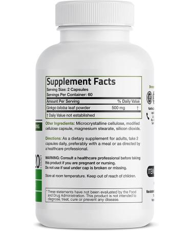 Bronson Ginkgo Biloba 500mg Extra Strength - 120 Vegetarian Capsules for Brain Function & Memory Support - Buy Online on GoSupps.com